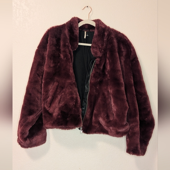 Free People Burgundy Faux Fur Jacket - Picture 10 of 11